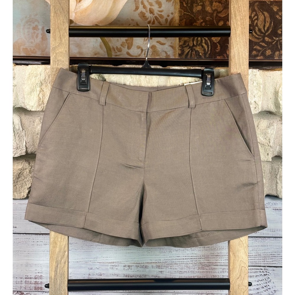 NWT Ann Taylor LOFT Original Taupe Brown Linen Blend Cuffed Shorts Size 6